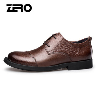 ZERO 男士头层牛皮英伦经典百搭大头耐磨商务休闲皮鞋 Z91902 暗棕 40码