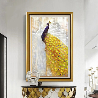 美誉度   装饰画   欧式双框挂画   沙发客厅背景墙壁画  简欧北欧美式风格墙画 金孔雀 60*100