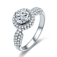 鸣钻国际 至尊 白18k金钻戒女 群镶显钻钻石戒指结婚求婚女戒 情侣对戒女款 1克拉 F-G/SI