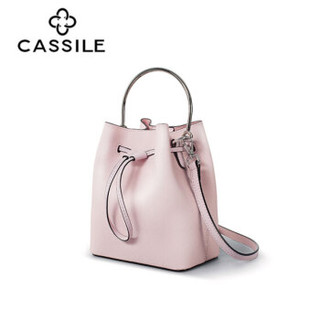 CASSILE 女包单肩迷你水桶包牛皮时尚手提包斜挎小包T181011621B3粉红色