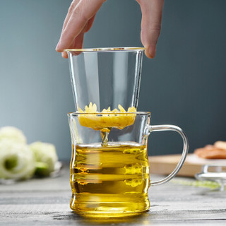 青苹果  高硼硅玻璃杯茶水分离杯双层耐热泡茶杯子带过滤玻璃水杯GPB01
