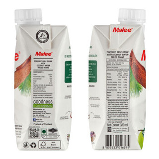 泰国原装进口 玛丽（Malee）天然椰子风味椰子汁椰汁椰奶饮料330ml*6瓶