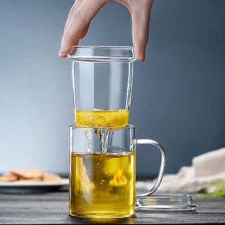 青苹果  高硼硅玻璃杯茶水分离杯双层耐热泡茶杯子带过滤玻璃水杯GPB02 450ml