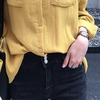 朗悦女装 2019春季新款纯色长袖衬衫女学生韩版宽松衬衣打底衫LWCC191219 黄色 M