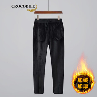 鳄鱼恤（CROCODILE）男休闲长裤 时尚新款运动跑步卫裤宽松直筒裤 98851882 黑色（加绒） XL