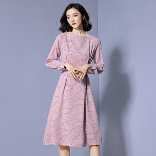 初申 年春季新款长袖连衣裙中长款气质优雅时尚修身职业OL通勤打底裙子SWQZ191206 粉色 XL