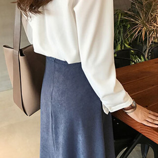 LAXJOY 朗悦 新款纯色雪纺长袖衬衫女韩版气质V领衬衣 LWCC191212