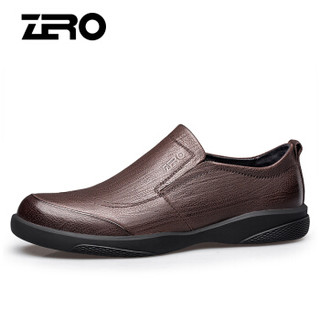 ZERO 男士英伦头层牛皮大头户外工装百搭耐磨商务休闲皮鞋 Z91911 套脚棕色 42码