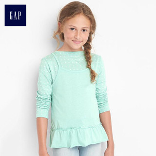Gap旗舰店 女童棉质叠穿效果褶饰装饰下摆T恤 850886 淡绿色 L