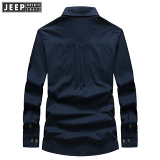 吉普男装JEEP 男士衬衫男款棉纯色长袖衬衣商务外穿上衣 RSC100 蓝色M