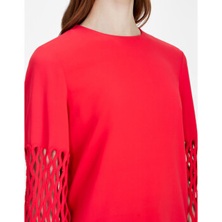 OSCAR DE LA RENTA 女士弹力丝质镂空格罩衫 胭脂红色