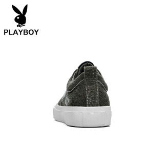 PLAYBOY 花花公子 英伦低帮休闲硫化帆布鞋男平底舒适 DS85239 军绿 40