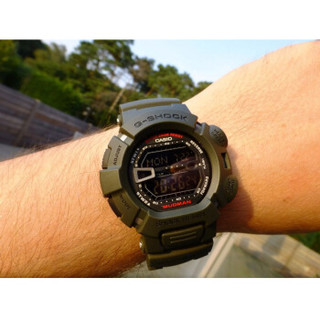 CASIO 卡西欧 G-SHOCK系列 G-9000-3V 50mm 男士石英手表 黑盘 绿色树脂表带 圆形