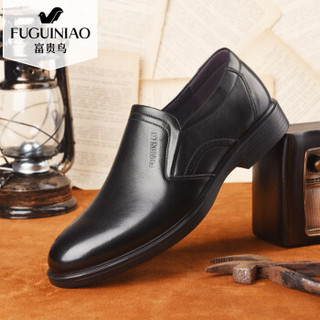 Fuguiniao 富贵鸟 商务正装头层牛皮鞋男士轻便舒适套脚 B809107 黑色 42