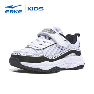 鸿星尔克（ERKE）童鞋男童跑鞋儿童运动鞋中大童休闲魔术贴慢跑鞋 63119120055 正黑/正白 36码