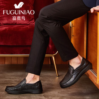 Fuguiniao 富贵鸟 男士皮鞋柔软厚底商务休闲套脚 S993071 黑色 43