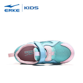 鸿星尔克（ERKE）女童鞋休闲鞋儿童运动鞋小童女鞋魔术贴慢跑鞋 64119101074 薄荷蓝/粉红 27码