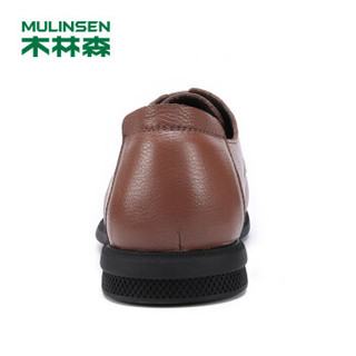 MULINSEN 木林森 韩版时尚简约头层牛皮商务休闲男皮鞋 SS97121 浅棕 40码