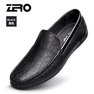 ZERO 男士时尚简约头层牛皮柔软舒适豆豆驾车休闲皮鞋 Z91905 黑色 41码