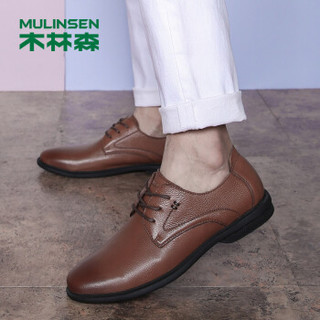 MULINSEN 木林森 韩版时尚简约头层牛皮商务休闲男皮鞋 SS97121 浅棕 39码