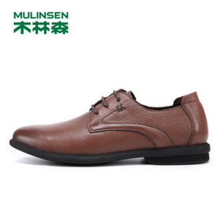 MULINSEN 木林森 韩版时尚简约头层牛皮商务休闲男皮鞋 SS97121 浅棕 39码