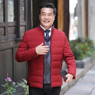 恒源祥羽绒服中老年男装休闲男士加厚2018年冬季新款立领外套 红色 2XL(185/100A)