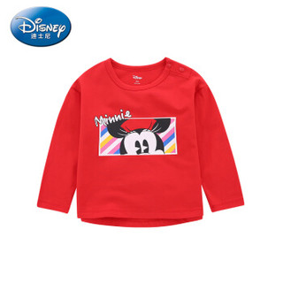 迪士尼 Disney 自营童装女童中小童时尚针织长袖T恤上衣2019春夏新款 DA9169D3E02 鲜红 100