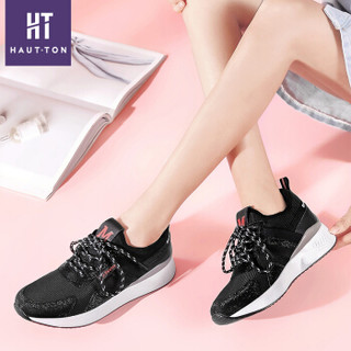 Haut Ton 皓顿 休闲小白鞋女潮流时尚系带运动板NXYD021 黑色 39