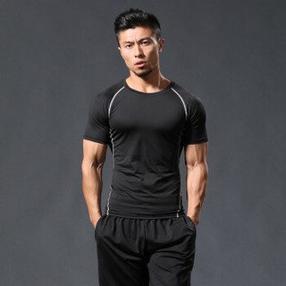 FANDIMU 范迪慕 健身服2019新款运动T恤男短袖运动跑步速干健身房运动上衣  FNZ9001 -黑色拼线-单件短袖-XL