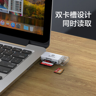 毕亚兹 苹果二合一读卡器 手机sd读卡器 OTG高速Lightning转USB3.0 SD/TF手机相机电脑读卡器转换接头 A11-白