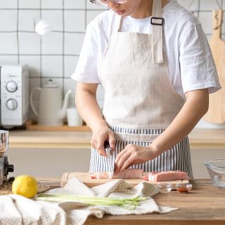 乐宜美棉麻围裙无袖 防水防油男女通用围裙 韩版厨房罩衣(条纹款)