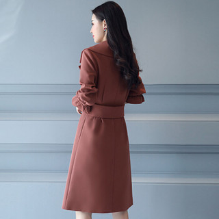 米兰茵（MILANYIN）女装 2019年春季时尚潮流舒适简约个性修身中长款纯色长袖风衣 ML19184 酒红色 3XL