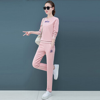 MAX WAY  女装 2019年春季新款圆领印花圆领修身长袖卫衣套装 MWYH050 粉色 3XL
