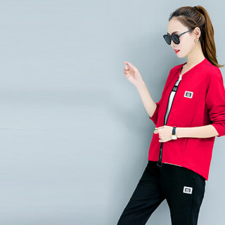 MAX WAY  女装  2019年春季新款修身显瘦休闲运动服大码卫衣直筒休闲裤套装 MWYH042 红色 XL