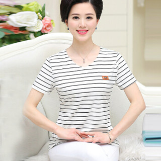 俞兆林 2019新款中老年女装大码上衣妈妈装休闲运动T恤 YWMM191370 短袖白色 2XL