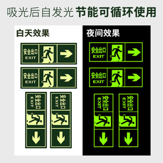 趣行 安全出口右转 6件套 夜光墙贴 消防安全疏散标识指示牌 逃离方向指示