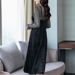 米兰茵 MILANYIN 女装 2019年春季长袖中长款两件套中腰套头时尚潮流连衣裙 ML19100 黑色 S