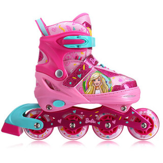 芭比（Barbie）儿童溜冰鞋 全套装轮滑鞋男女可调全闪光轮旱冰鞋滑冰鞋 芭比公主款S码
