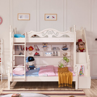 A家家具 儿童床 韩式简约儿童上下床 实木框架高低床小孩双层床 1.2米床+梯柜 ET16