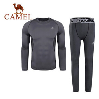 骆驼（CAMEL）运动套装男健身服秋冬款紧身衣透气吸湿排汗跑步篮球休闲运动服两件套 A7W2X3128 灰色 XXL