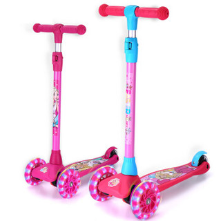 芭比（Barbie）儿童滑板车 高度可调节三轮闪光一键拆卸滑滑车升降脚踏车 芭比女童公主款 蓝粉色