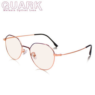 美国专利QUARK黑色素防蓝光干涩β钛玫瑰金镜框19年新款女款多边形纤细金属电脑护眼眼镜6806-C2