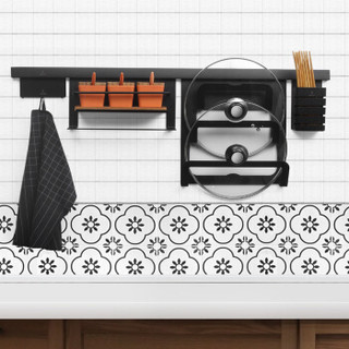 欧琳 OULIN OL-CFGJ-101-900不锈钢挂件黑色板材厨房置物架壁挂锅盖架刀架调味架厨卫五金挂件 90cm规格直杆