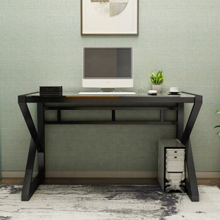 素宅 电脑桌 现代简约钢化玻璃书桌加粗加厚大号钢架学习桌子 K型120*60CM黑色款SZ8156Z