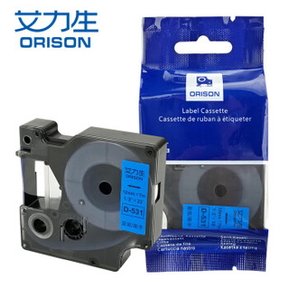 艾力生（ORISON）标签机色带 PT-E100/E200 不干胶标签带色带 12MM蓝底黑字