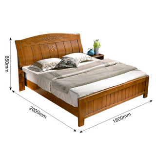 欧宝美实木床新中式卧室床婚床单人床双人床橡木床1.8米胡桃色