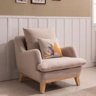 实木沙发后现代沙发大小户型布艺沙发简约沙发客厅沙发 三人位 杏色