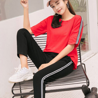 商品joy of joy 京东女装2019夏季新款运动服套装女韩版跑步短袖时尚