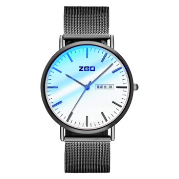 正港（ZGO）手表男学生石英表韩版简约防水时尚钢带男表 906黑壳白面日历版