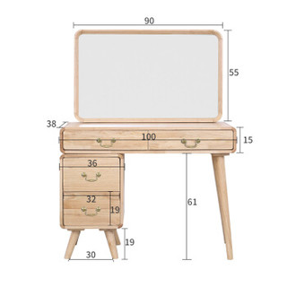 香木语 北欧ins风全实木化妆台梳妆台 卧室小户型迷你简约化妆桌  原木色化妆桌+化妆镜+斗柜3756